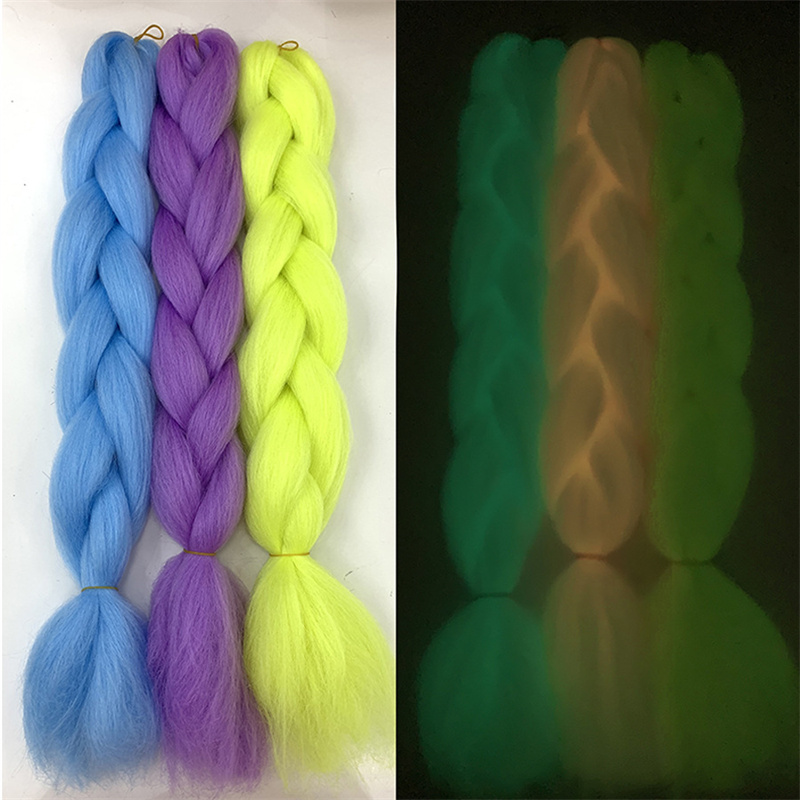 Jumbo lumineux tresse 24 pouces Crochet tresses Extension de cheveux rose blanc violet bleu Extensions de cheveux fournitures de fête