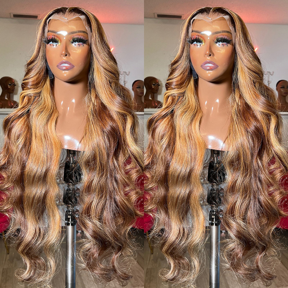 13x4 Highlight Ombre Spets Front Wig Human Hair Wigs For Women Honey Blonde Colored Glueless Wig Body Wave 13x6 Spets Frontal Wig Wig