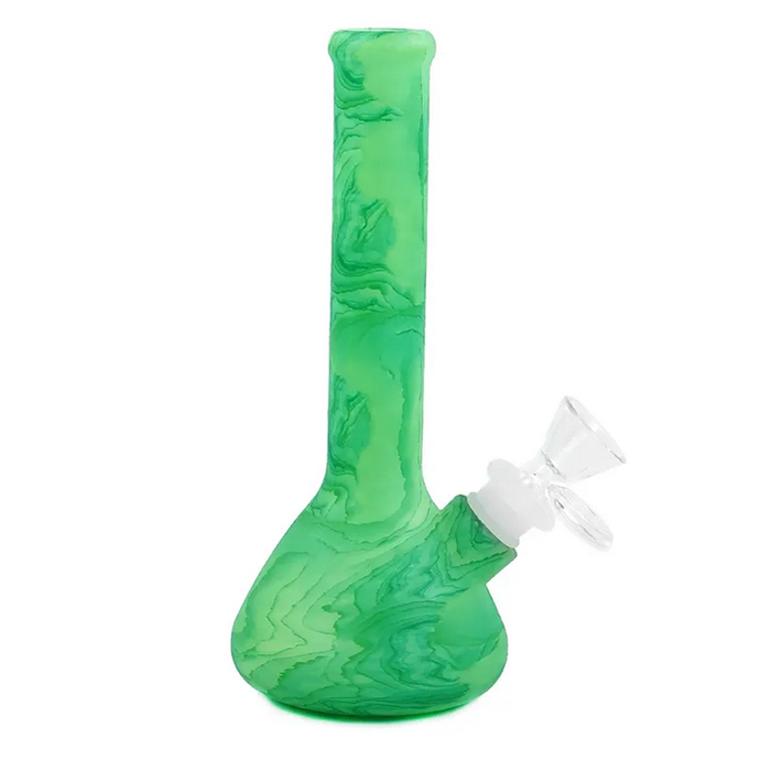 7.4 '' Glow in the dark silicone bong bécher narguilé conduite d'eau impression incassable avec bol en verre pour fumer des bongs