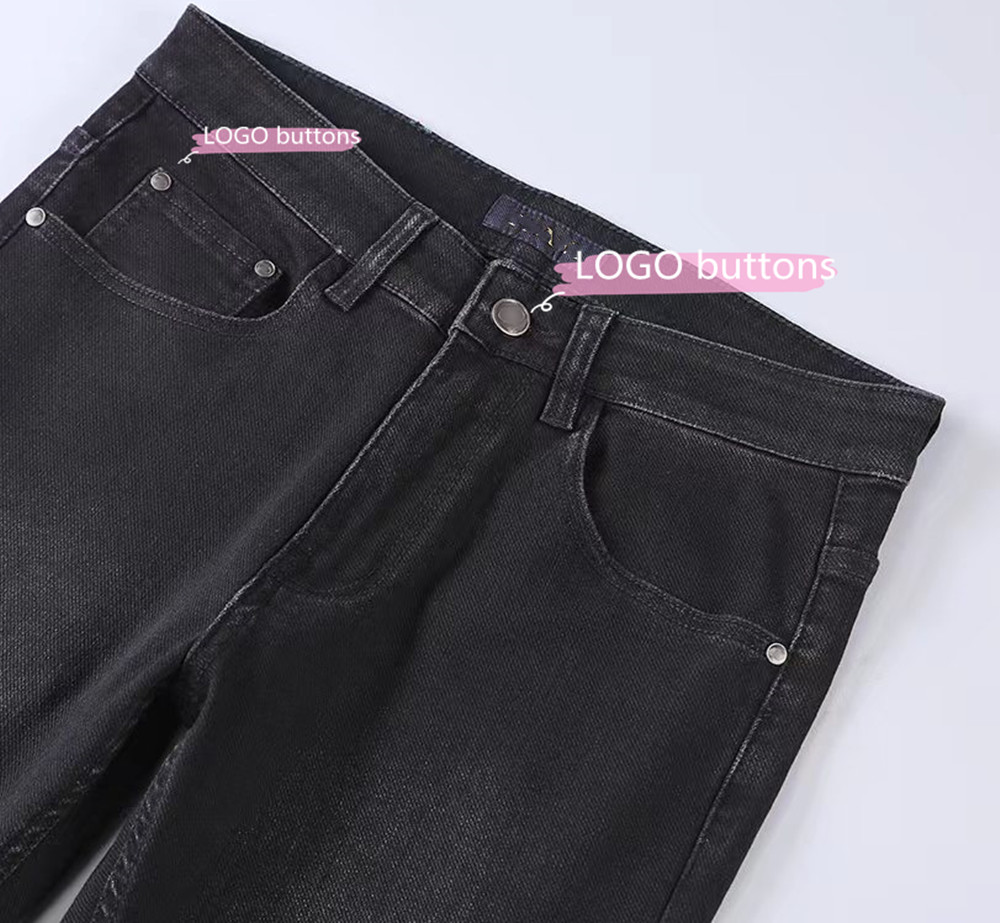 designerskie dżinsy elastyczność Jean hombre spodnie Mężczyźni i kobiety moda marka luksusowe spodnie dżinsowe sproszone marka marki motocyklowe spodnie męskie przyciski logo 46 46