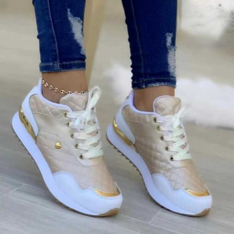 Klänningskor 2023 Kvinnor Sneakers Platform Shoes Pu Leather Patchwork Casual Sport Shoes Ladies Outdoor Running Walking Shoes Zapatillas Mujer J0806