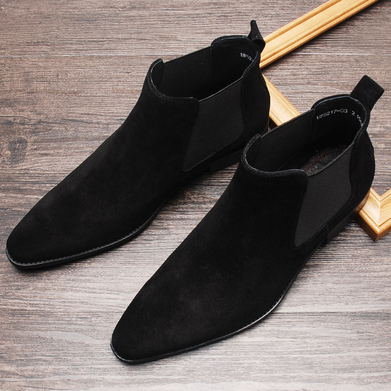 Bottines en cuir véritable pour hommes mocassins noir marron sans lacet bottes habillées pointues hommes italien formel daim Chelsea bottes hommes chaussure