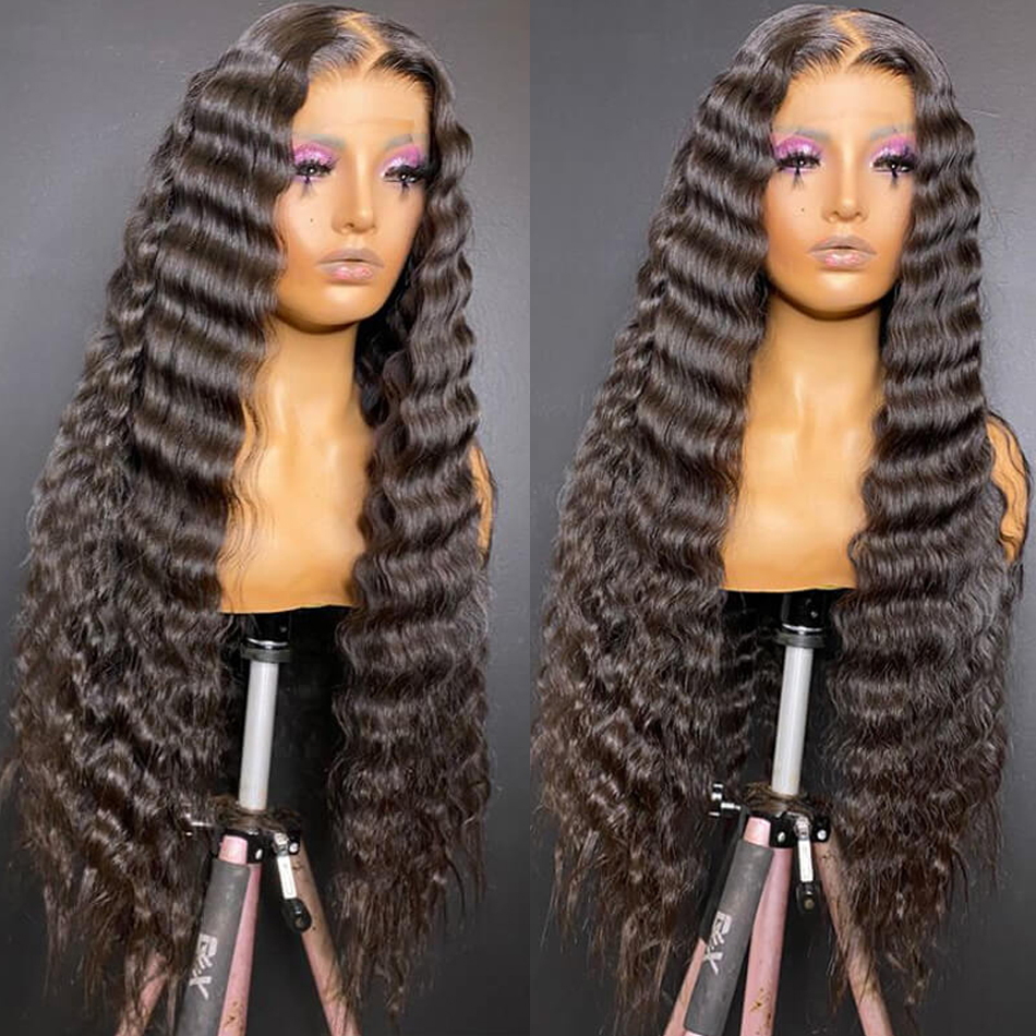 13x4 HD Transprent Human Hair Wigs 180% 28 30 Inch Loose Deep Wave Spets Front Wig Curly Spets Frontal Wig For Women Pre Plucked