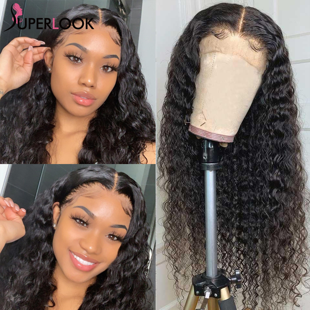 Hd Transparent Lace Front Perruques de cheveux humains Preplumed Curly Lace Frontal Deep Wave Glueless Wig Cheveux humains Prêt à porter Lace Wig