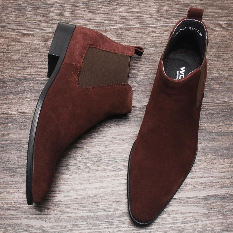 Oryginalne skórzane buty na kostki męskie mokasyny czarny brązowy poślizg na spiczastej sukience buty mężczyźni włoskie formalne zamsz chelsea buty but