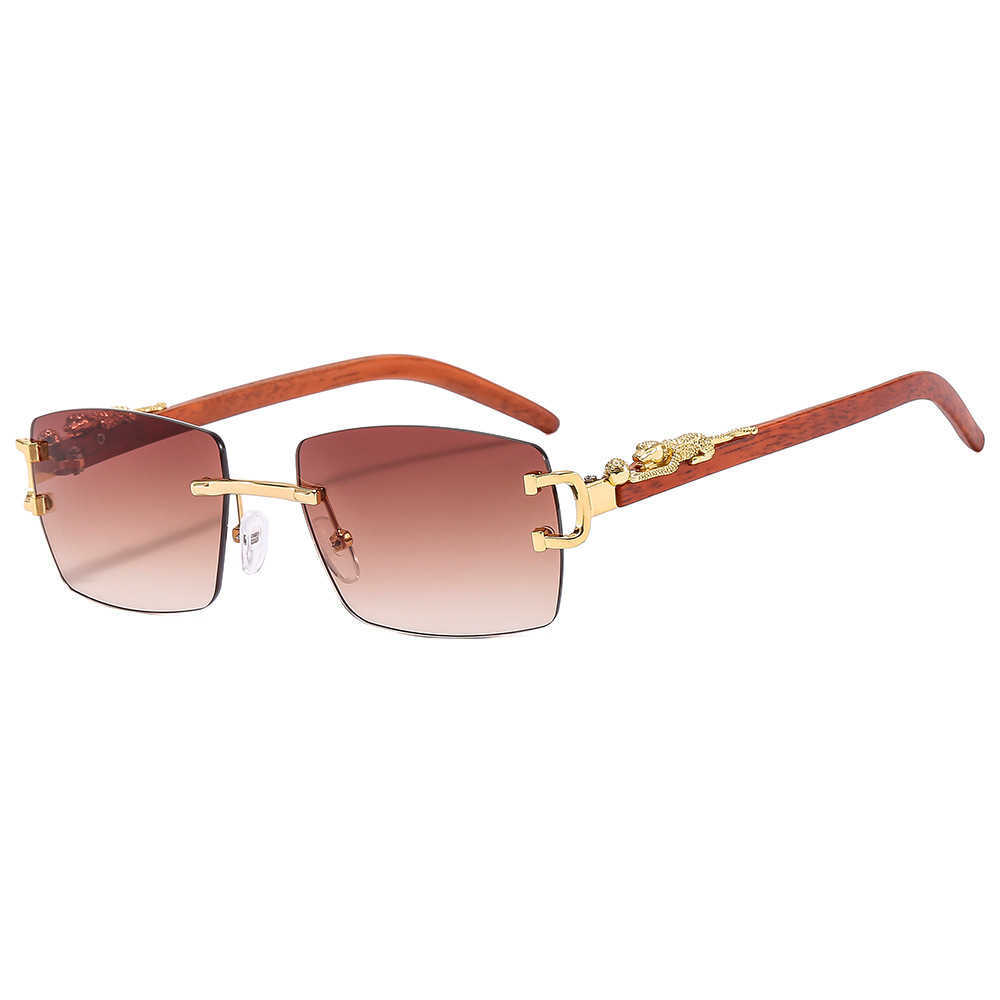2024 Top designers New luxury designer Fashionable frameless cut edge ocean piece personalized leopard cardi glasses men's and women's wood grain sunglasses