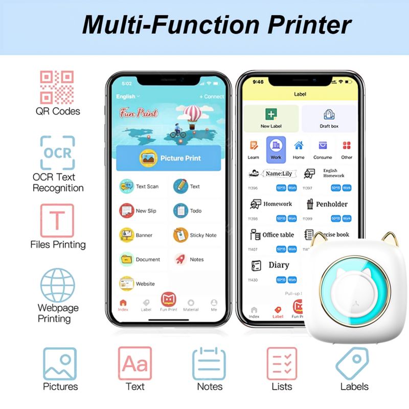 mini pocket printer portable thermal printer machine wireless bt connection 203dpi for picture label diy handcraft list