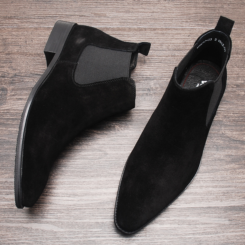 Bottines en cuir véritable pour hommes mocassins noir marron sans lacet bottes habillées pointues hommes italien formel daim Chelsea bottes hommes chaussure