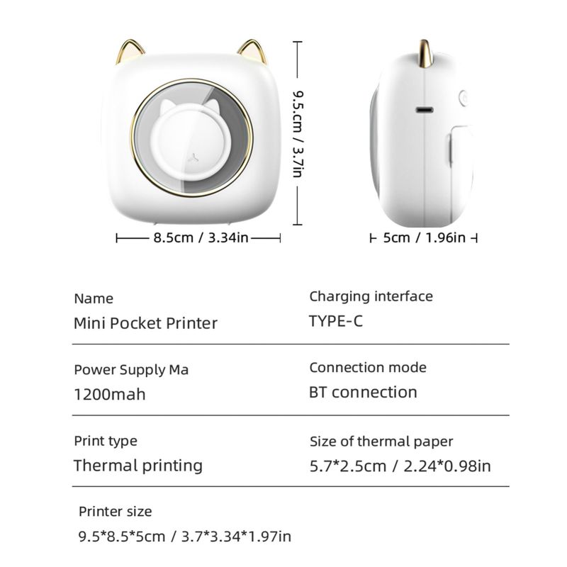 mini pocket printer portable thermal printer machine wireless bt connection 203dpi for picture label diy handcraft list