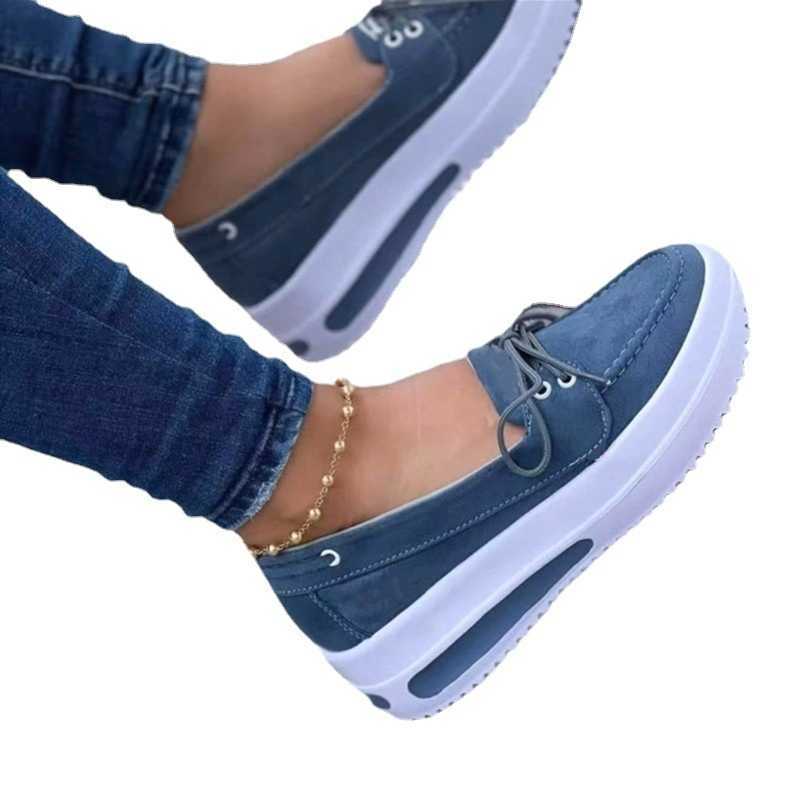Klänningskor 2023 Fall New Platform Sneakers Women's Fashion Lace Up Lightweight Breattable Canvas Shoes Casual Cozy Wedge Chaussure Femme J230806
