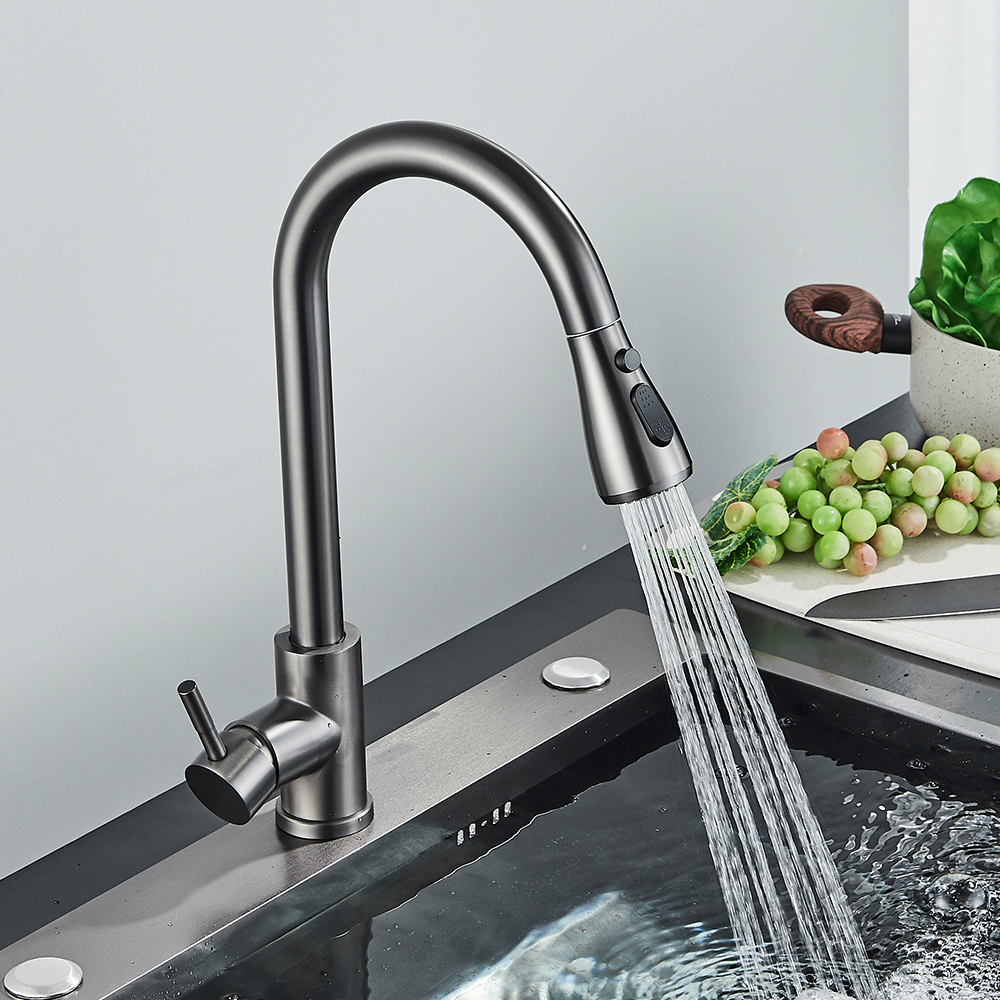 Borstat nickelkökskran FLexibelt Pull ut munstycke Kitchen Sink Mixer Tap Stream Sprayer Head Deck Black Hot Cold Water Taps