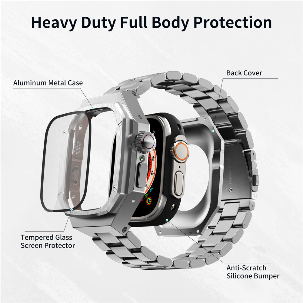 Caixa de metal AP Mod Kit para Apple Watch pulseira de aço inoxidável ultra 49 mm capa de película de vidro