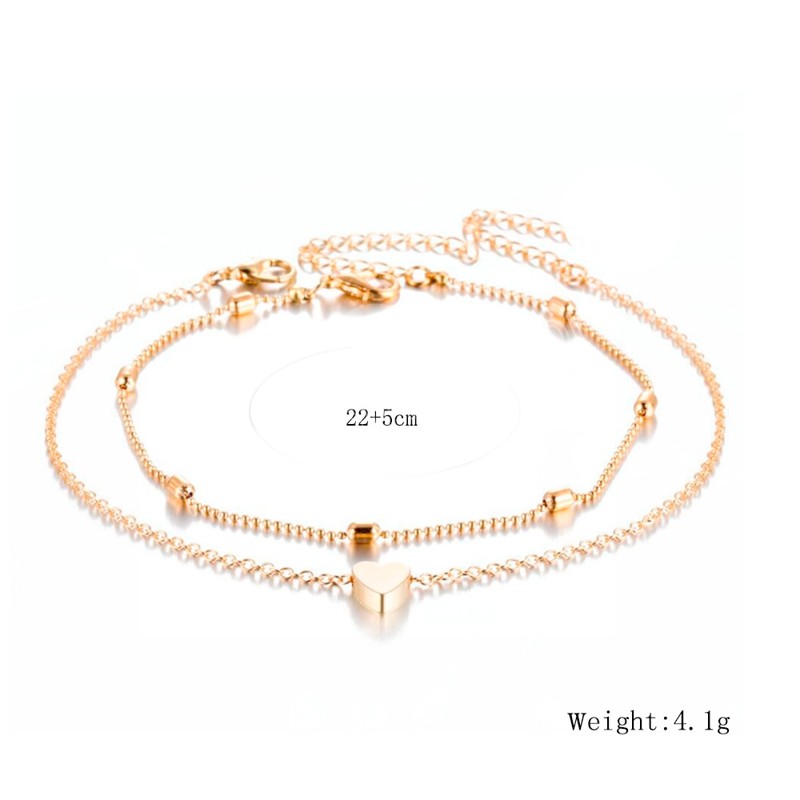 Charm Double-deck Heart Pendant Anklets for Women Fashion Foot Chain Bracelet Valentine's Day Gift Beach Jewelry Accessories