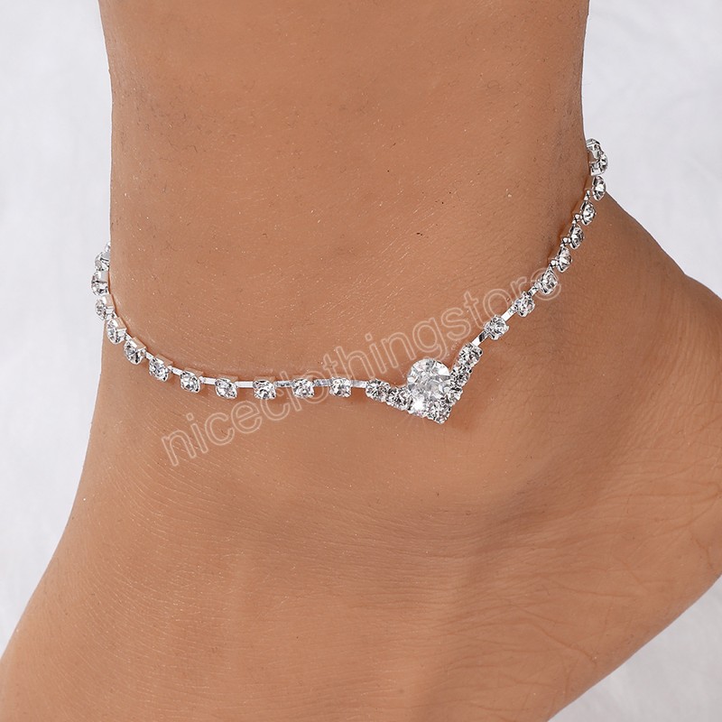 Charm Shining Strass Pearl Tornozelo Bracelet for Women Hollow Out Heart Shape Foot Chain Summer Beach Jewelry Accessories