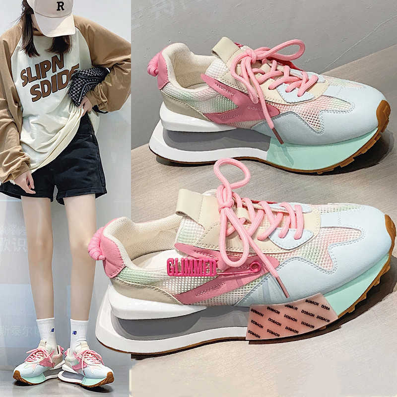 Dress Shoes Korea Style 2022 New Color Matching Sneakers Women Shoes Casual Shoes Lace-up Woman Flat with Ladies Shoes Women Sneakers J230806