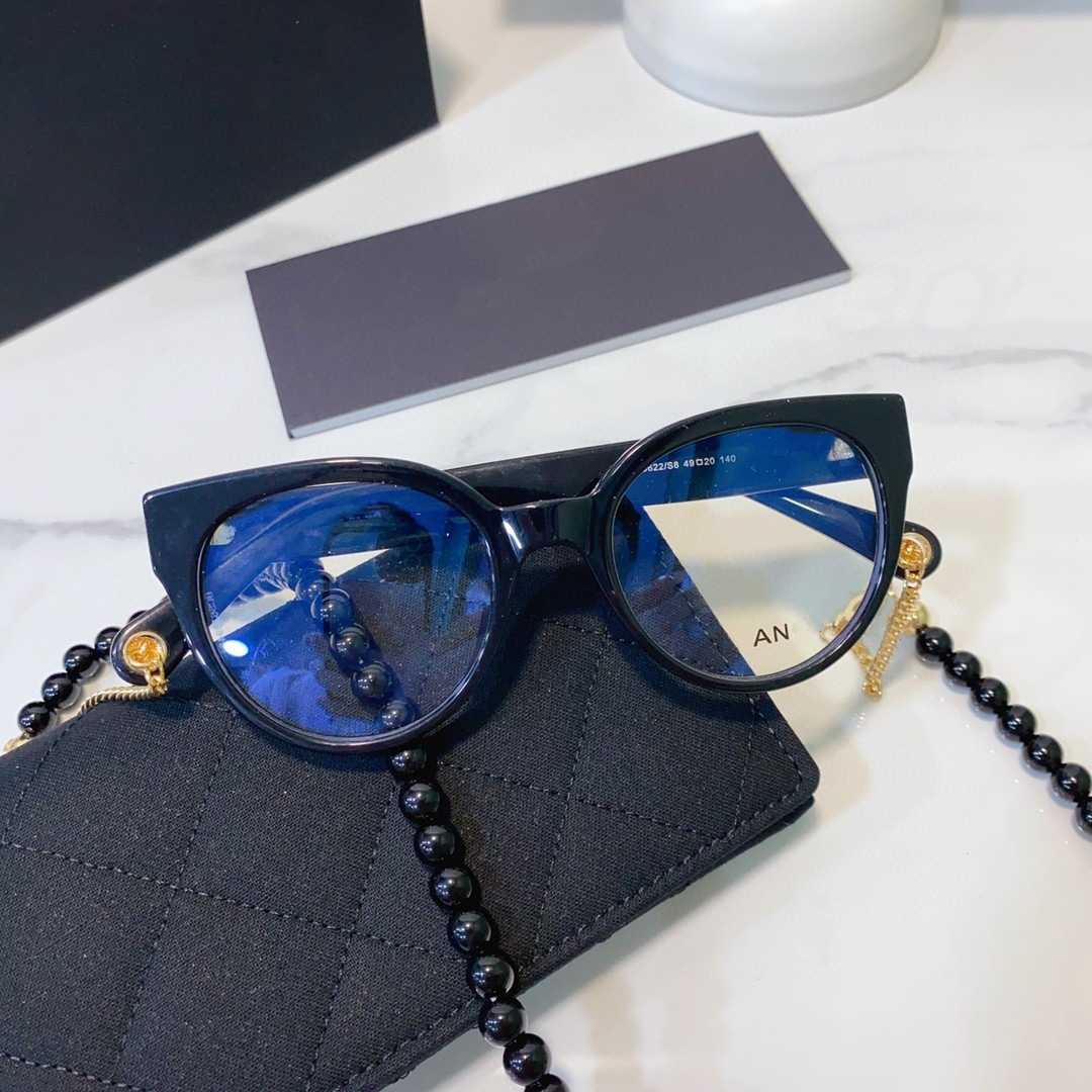 luxury designer sunglasses Xiangjia New Beaded Chain Glasses 3444 Network Red Same Cat Eye Frame Plate Plain Color Optical Lens Can Paired in Different Degrees