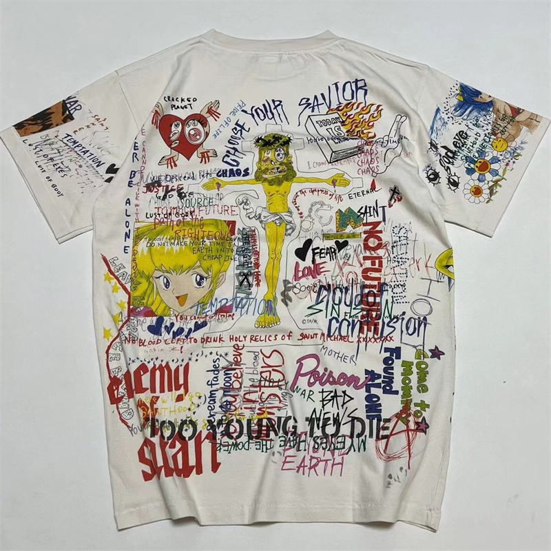 Graffiti Print Vintage T-shirt mężczyzn Kobiet 1 wysokiej jakości okrągła szyja THE THIRT THE TEE TEE