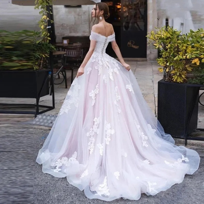 A-line Lace Women's Wedding Dress Off The Shoulder Bridal Dress Backless Vestidos Elegantes Para Mujer 2023 Luxurious Wear