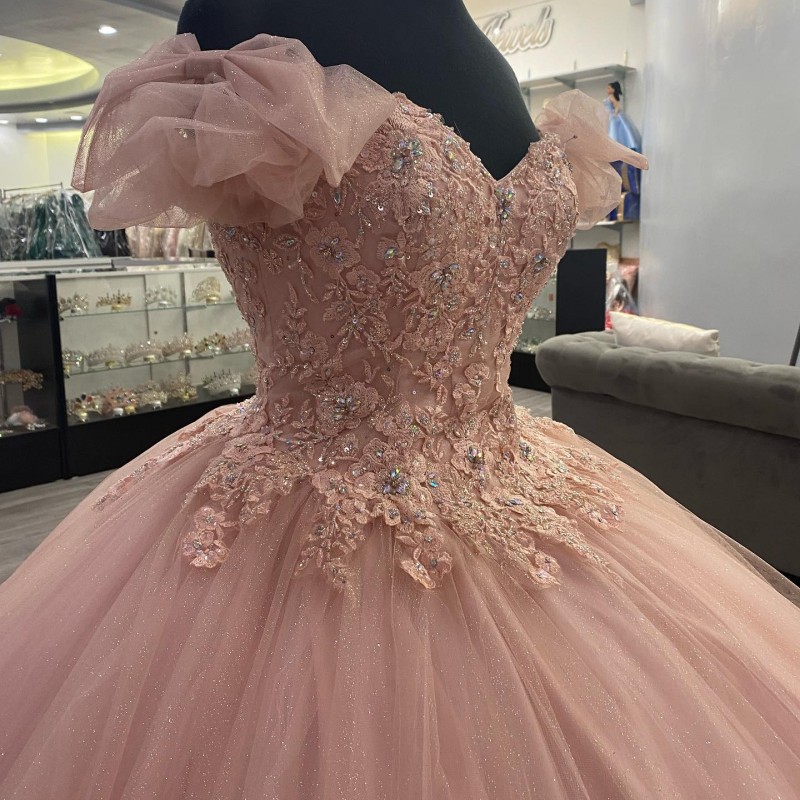 Pink Shiny Quinceanera Dresses Ball Gown 2024 Appliques Beaded Lace Off Shoulder Sweet 16 Dress Party Gown Vestidos De 15 Anos