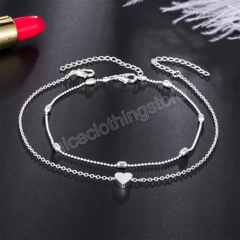 Charm Double-deck Heart Pendant Anklets for Women Fashion Foot Chain Bracelet Valentine's Day Gift Beach Jewelry Accessories