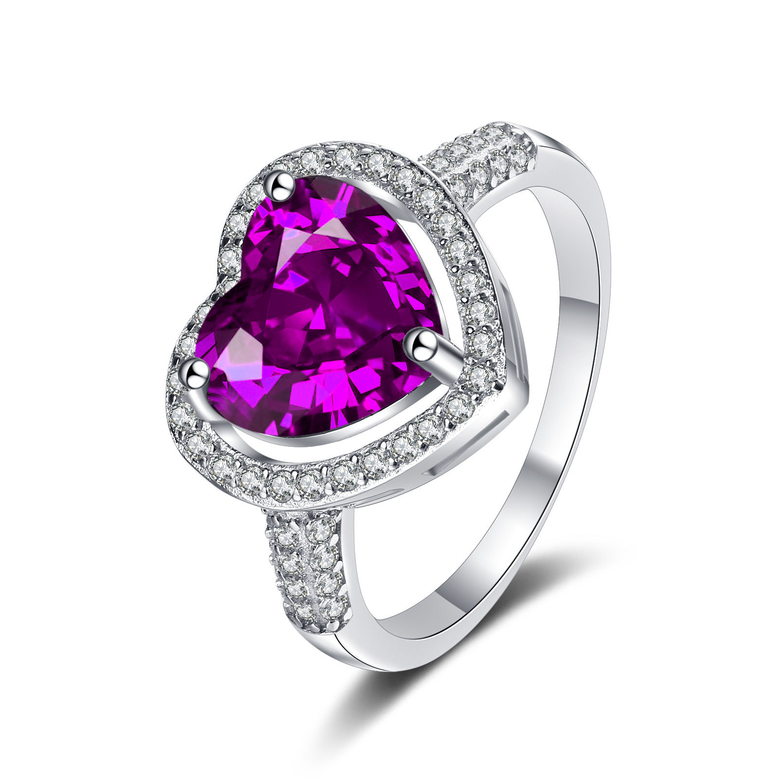 2023 New S925 sterling silver heart shaped amethyst diamond ring European and American fashion women love couple proposal ring