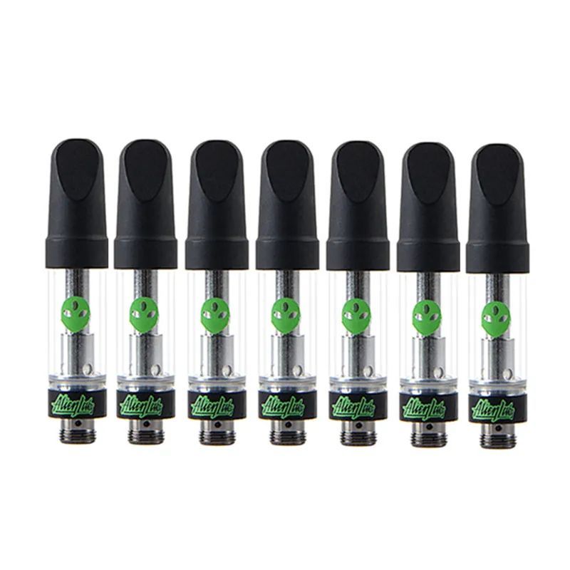 Novos cartuchos Vape da Alien labs 0,8ml 1ml vazio óleo grosso 510 caneta de rosca bobinas de resina viva vapes carrinhos vaporizador com adesivos de sabores atomizador