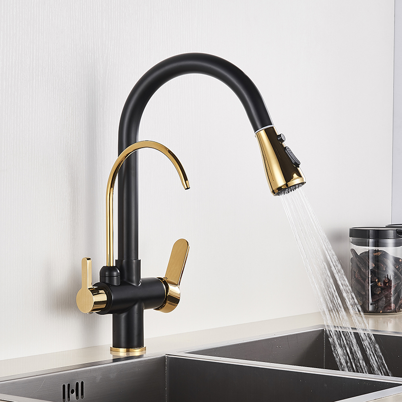 Kithcen Drink Purified Faucet Pull Out Water Filter Tap 2/3 Way Torneira HotCold Mixer Sink Crane