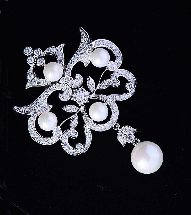 Broches Broches 2022 Vintage AAA Cubic Zircon Pearl Broochpin Luxury JewelryTemperament Drop Shape Broches for Women Geometic Pin Accessoires HKD230807