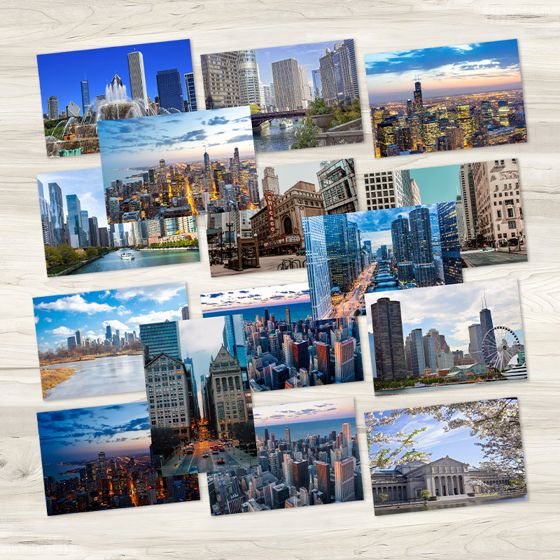 Cartolina di Chicago, centro finanziario dell'Illinois, biglietto di auguri con vista sulla città, 15 carte
