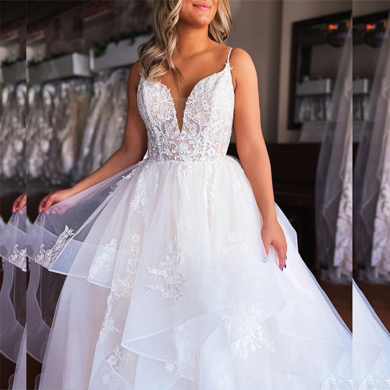 Vestido de noiva com saias em camadas de renda com alças plus size sexy aberto nas costas vestido de noiva vestidos de noiva sem costas