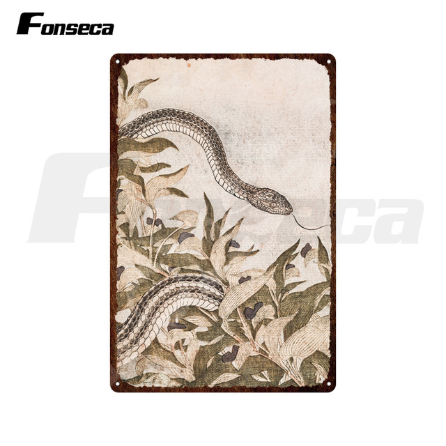 Placa de metal de lagarto Réptil de sangue frio Placa de lata Aviso de tubarão e pôster de metal de cobra Adesivos de parede de animais para sala externa Home Homem Cave Room CustomDecor 30X20CM w01