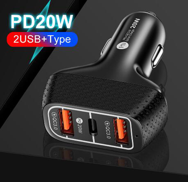 3 Ports PD 20W Car Phone Charger Fast Charging 3A QC3.0 Quick Charge Type C USB-C Chargers Auto Power Adapter For IPhone 14 13 12 Samsung GPS Smart Phone