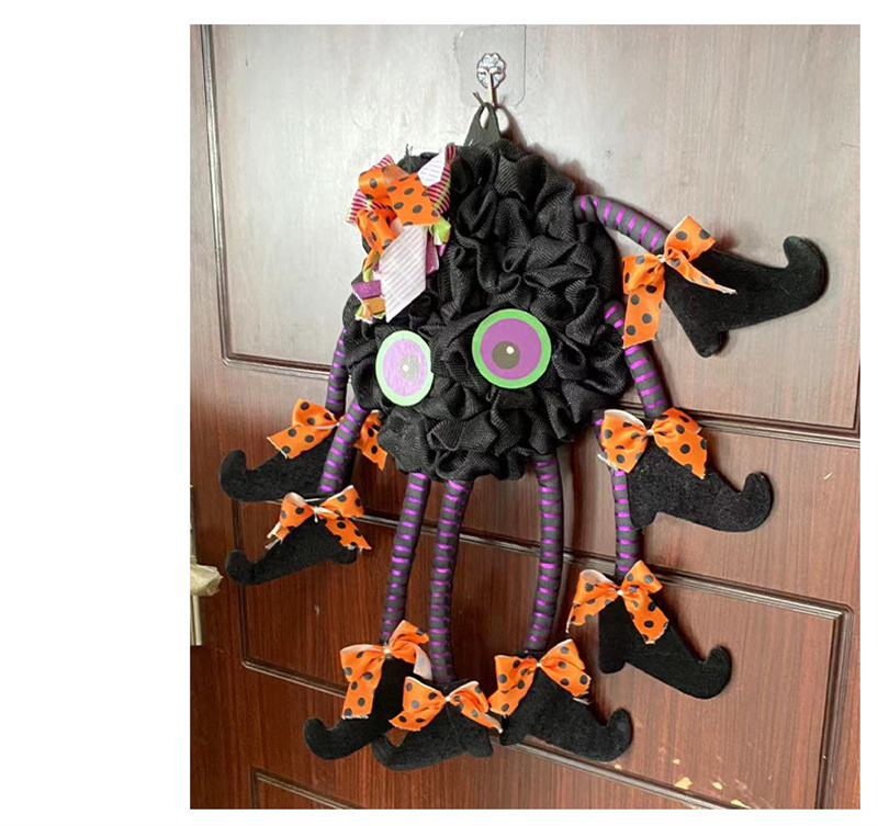 Guirlandas de Halloween para porta da frente Guirlanda de porta de Halloween com pernas de aranha Enfeites para pendurar em porta de Halloween para decorações de varanda de parede de casa