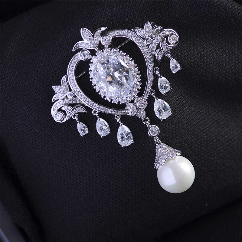 دبابيس دبوسات 2022 عتيقة AAA cubic zircon zircon pearl brouchpin Jewelrytemperament drop recomes for Women Geometic Pin Accessories HKD230807