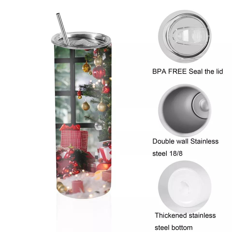 25Pack USA/CA warehouse Stock 20oz White skinny tumbler Stainless Steel Sublimation Tumbler With Straw And Mat