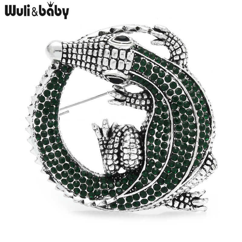 Pins Brooches Wuli baby Big Rhinestone Crocodile Brooches Women Unisex Animal Party Casual Brooch Pins Gifts HKD230807