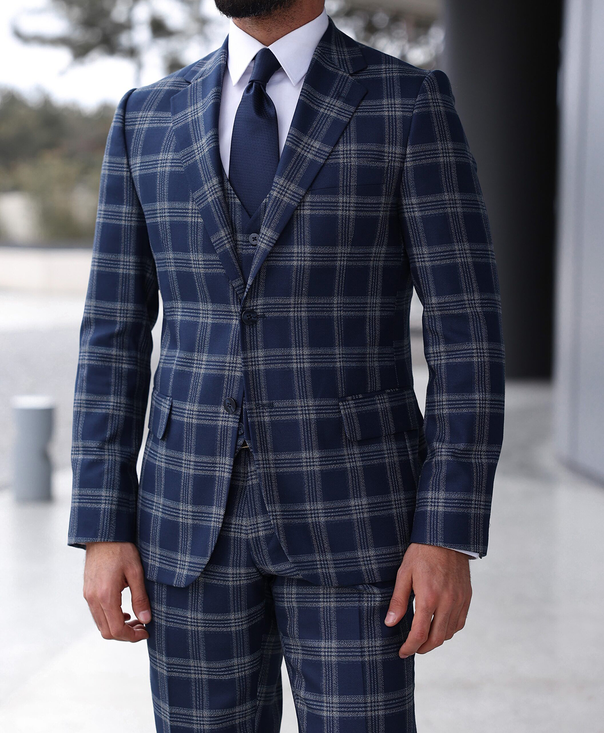 Plaid Men's Wedding Suits Notched Lapel Tuxedos Fashion Groom Wear For Male Custom Made Jacket+Pants +Vest