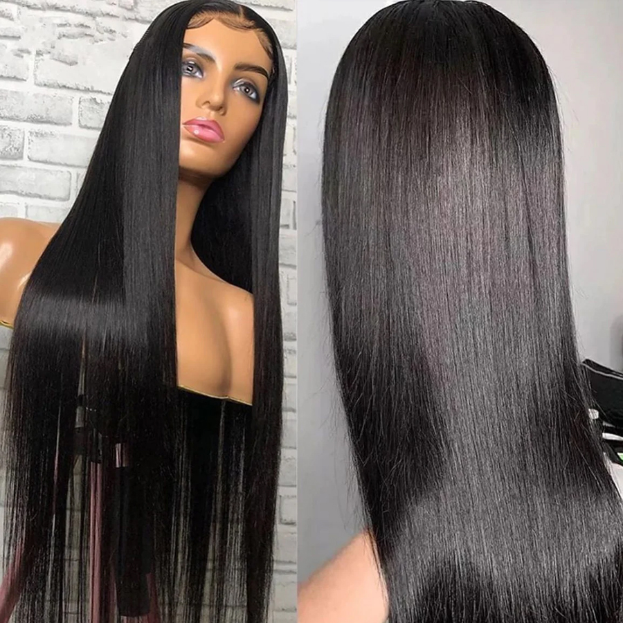 30 32 Inch Bone Straight Human Hair Wig 13x4 Lace Front Wig Brazilian HD Transparent Lace Frontal Wig for Women Density 180