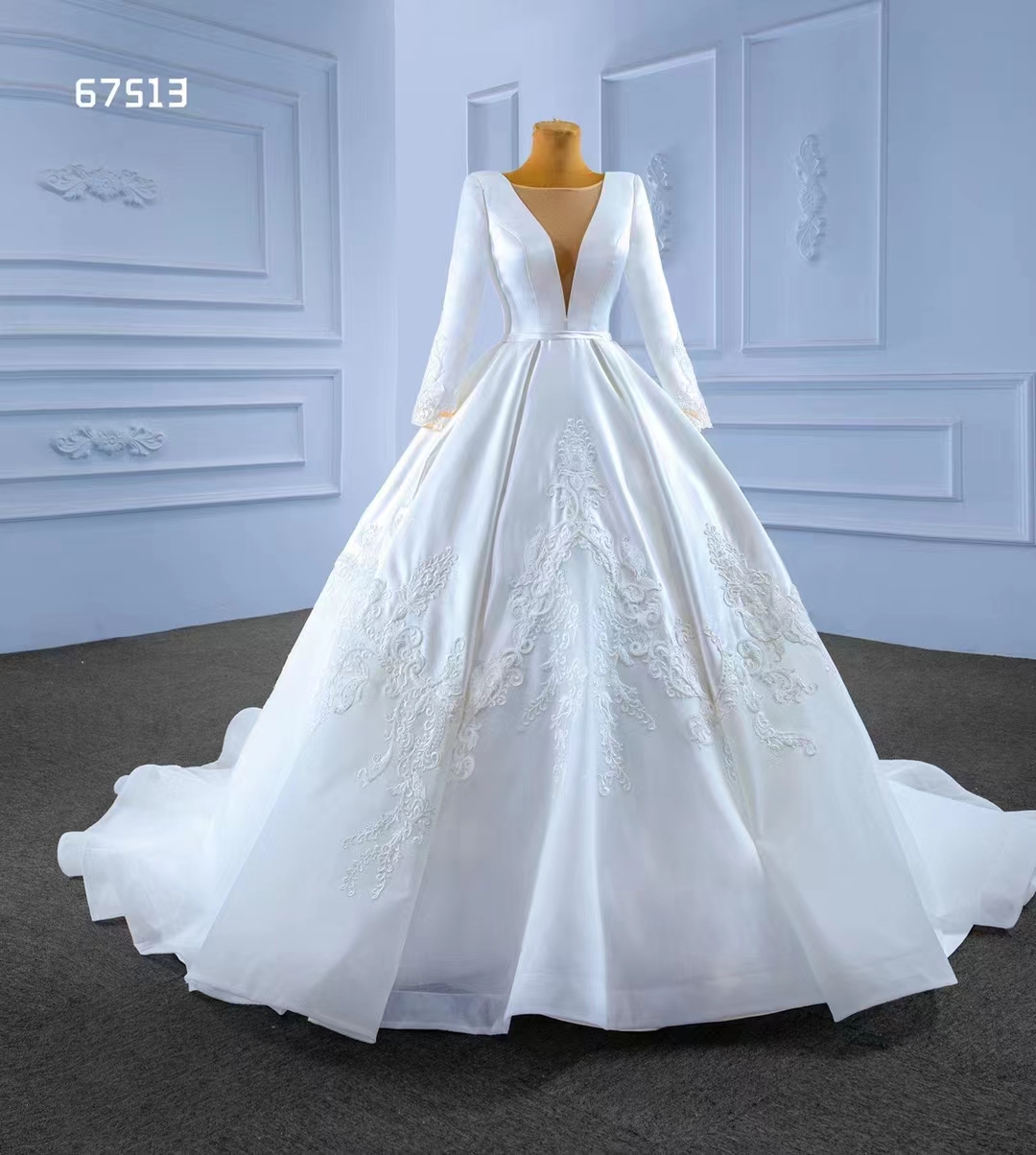 Moderne Illusions-Ballkleidkleider mit O-Ausschnitt und langen Ärmeln für die Hochzeit SM67513