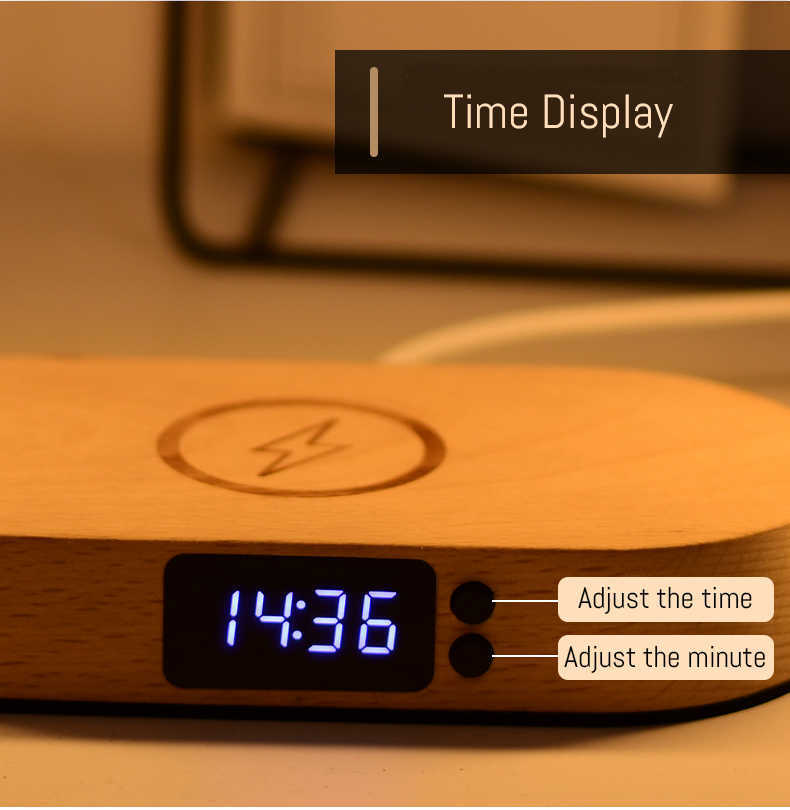 ワイヤレス充電器木製テーブルランプLEDデスクランプスマートクリエイティブナイトライトベッドサイドワイヤレス充電HKD230807