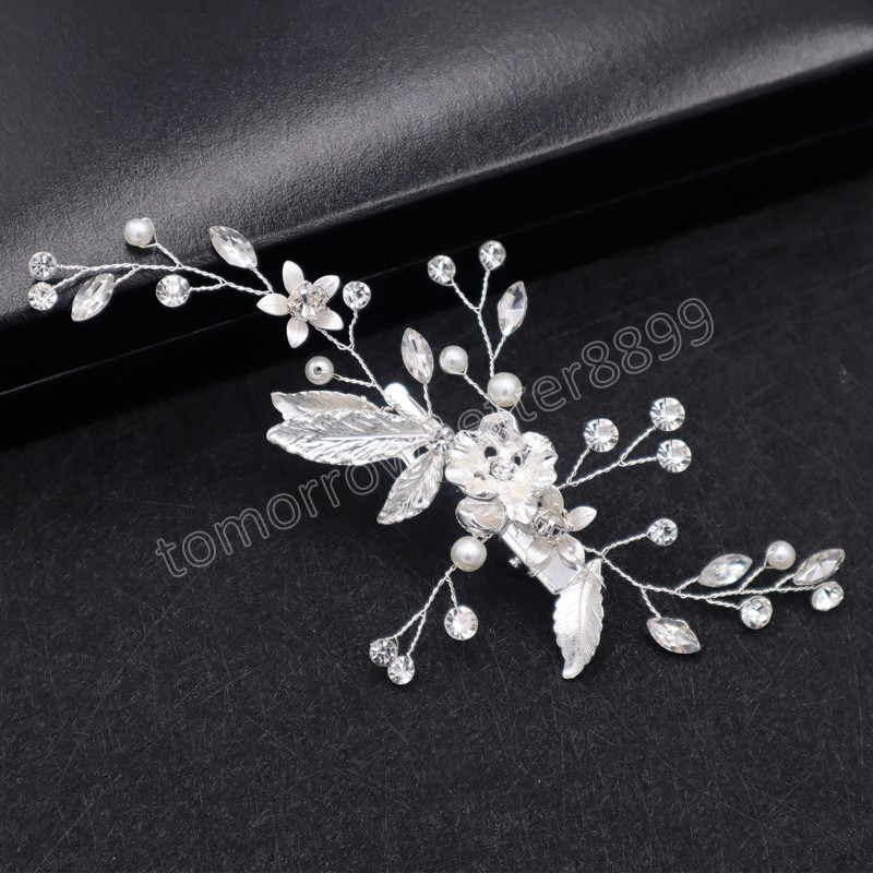 Forcine floreali Foglie di nozze Barrettes Flower Design Accessori capelli con strass Clip capelli Copricapo in cristallo Decorazioni gioielli