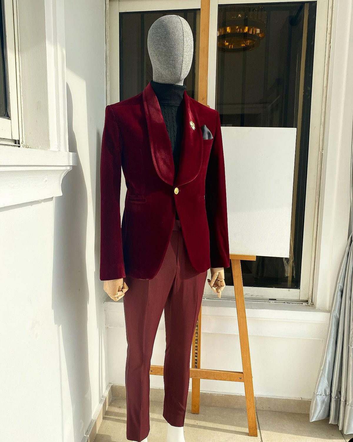 Burgundowe luksusowe męskie garnitury ślubne szal Lapel Tuxedos dla mężczyzn 2 szt. Business Evening Party Prom Made Made Kurtka z spodniami