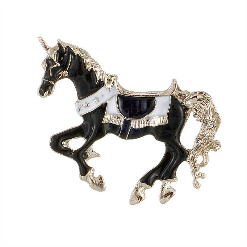 Spille Spille YAOLOGE Blu Smalto Nero Spille Cavallo Donna Uomo Tendenze Lega Steed Spilla Animale Spille Ufficio Gioielli Casual Regali HKD230807