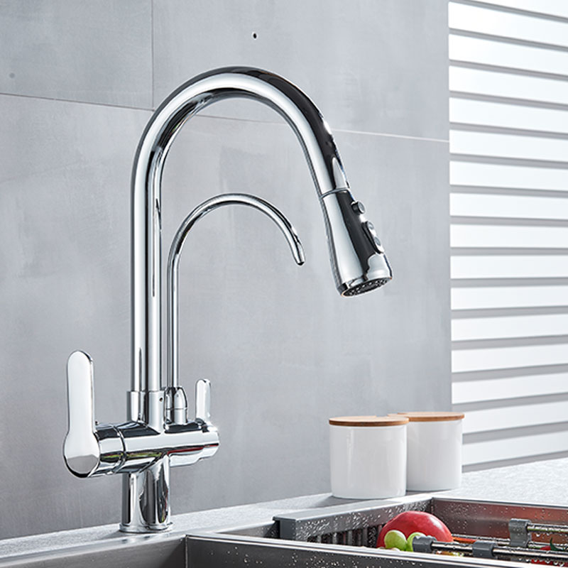 Kithcen Drink Purified Faucet Pull Out Water Filter Tap 2/3 Way Torneira HotCold Mixer Sink Crane