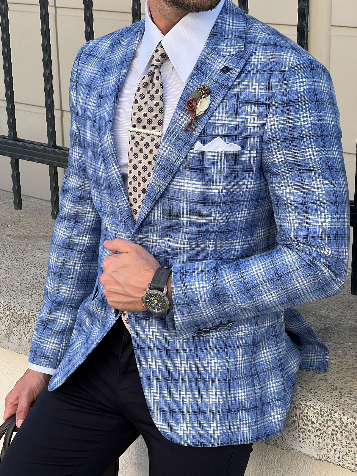 Trajes de boda a cuadros para hombre, 2 piezas, ropa de novio, esmoquin de solapa en pico para hombre, oficina de negocios, graduación, chaqueta azul con pantalones