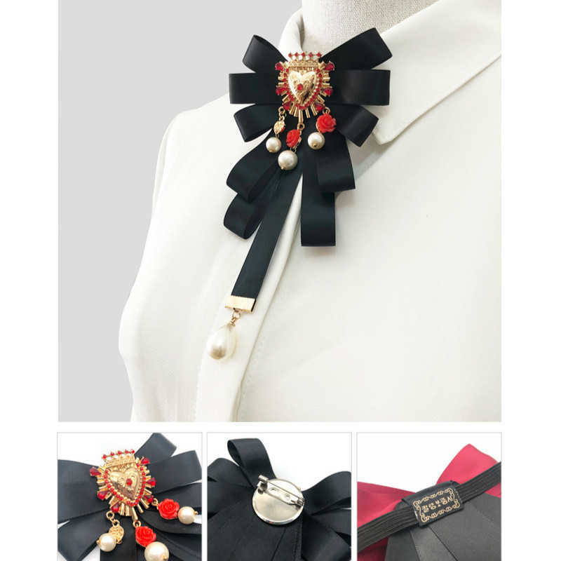 Stift brosches mode ny vintage court tyg pärla båge brosch tie retrowalking show collar bowknot stift och broscher för kvinnor tillbehör hkd230807