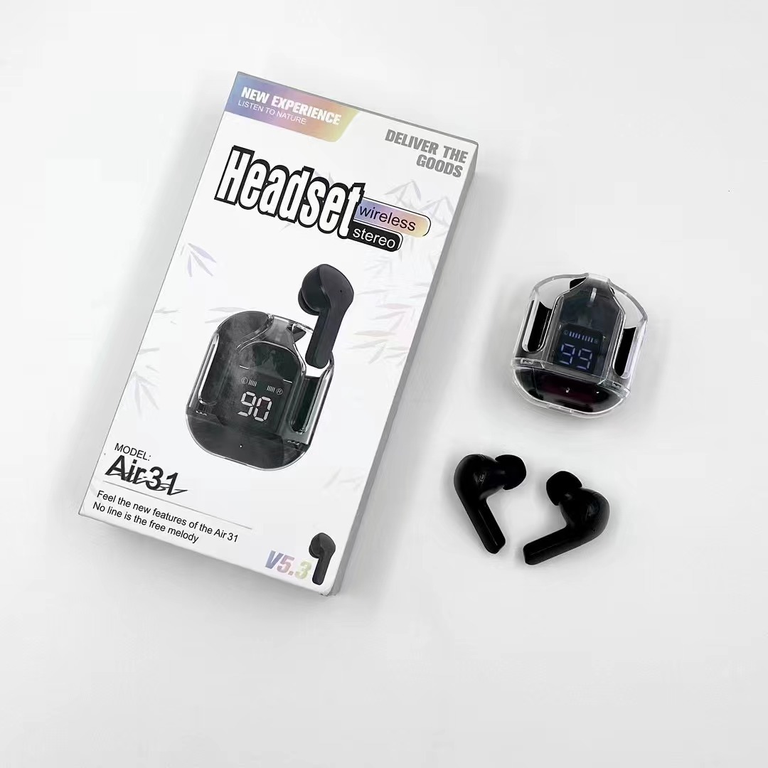 TWS Air31 Crystal Portable BT LED Display Mini Wireless Earbuds سماعات ألعاب في الأذن