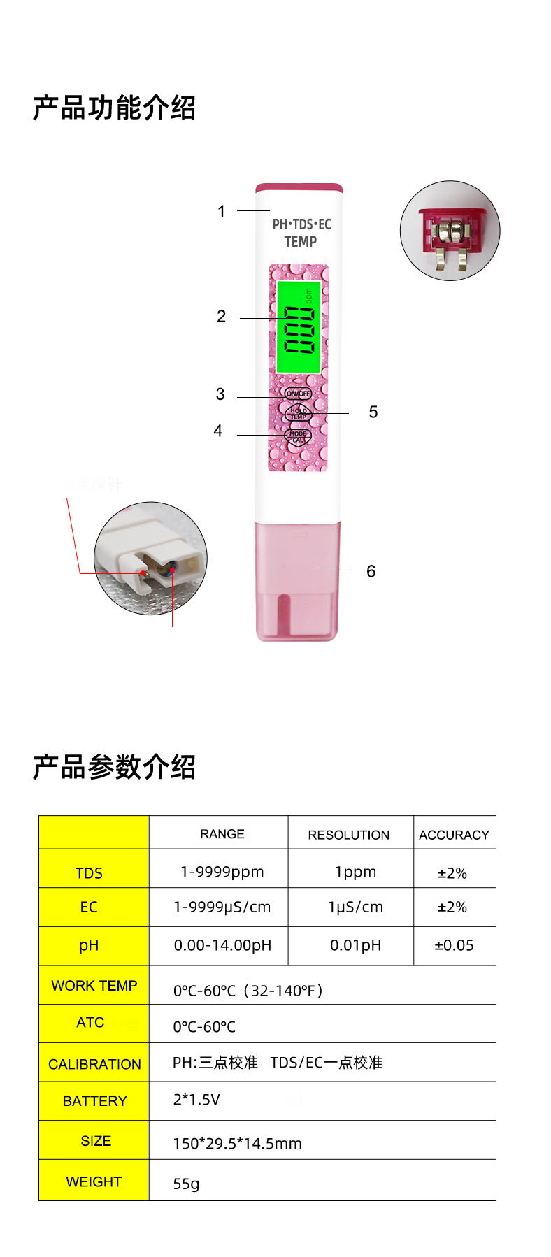 Digital PH Meter, EC,TDS,ATC for Water, Liquid 0.01High-Precision Water Quality Tester for Swimming Pools, Drinking Water, Cooking Hospital Aquariums, Hydroponics