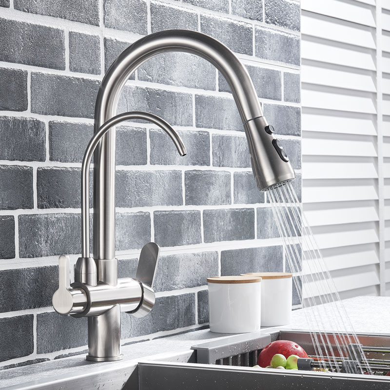 Kithcen Drink Purified Faucet Pull Out Water Filter Tap 2/3 Way Torneira HotCold Mixer Sink Crane