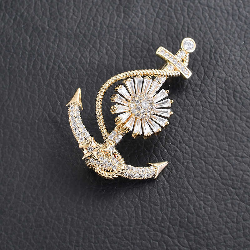 Broches Broches Blucome Conception Spéciale Ancre Forme Broche Zircon Broches Broche Femme pour Manteau Costume Sac Hijab Badge Mariage Bijoux Cadeaux. HKD230807